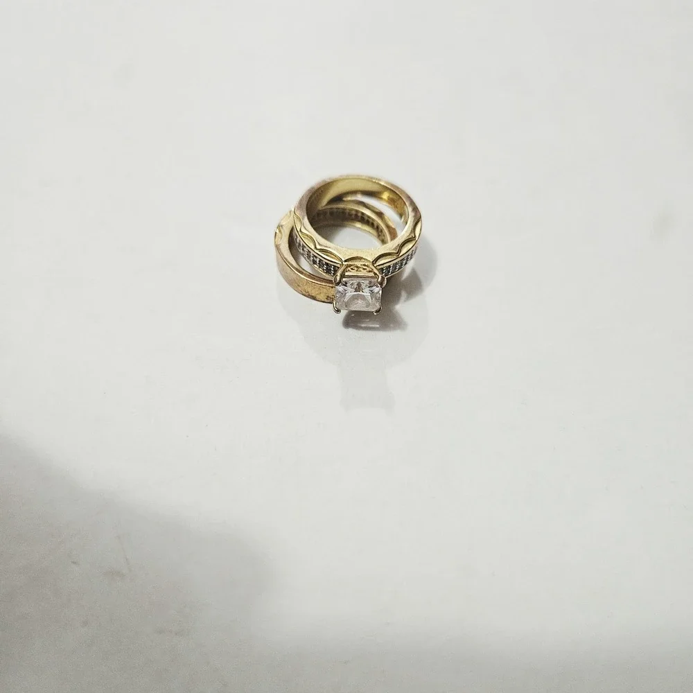 Gold Rings SETA Beautiful Pair Of Jewelry Metal Accents Square Cut Faux Diamond